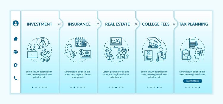 Financial literacy application onboarding vector template