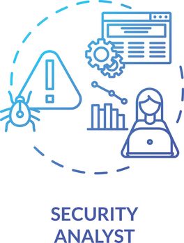 Security analyst concept icon. Cybersecurity career idea thin line illustration. Cyber attacks detection. Security measures. System protection. Vector isolated outline RGB color drawing