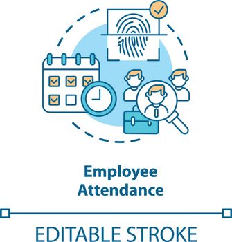 Employee attendance concept icon. Biometrics usage in working life. Futuristic scanning system ideas idea thin line illustration. Vector isolated outline RGB color drawing. Editable stroke