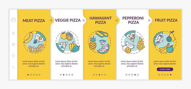 Top pizza types onboarding vector template