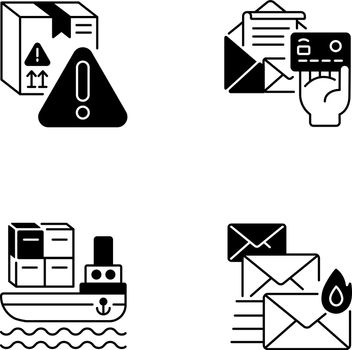 Delivery service black linear icons set