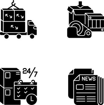 Freight transportation black glyph icons set on white space