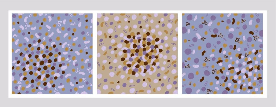 A set of abstract square paintings. Modern minimalism, dots, stripes. Beige with lilac and white. Calm natural color scheme.