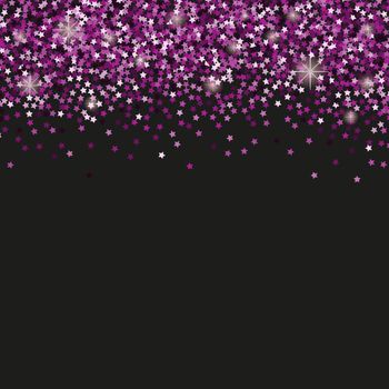 Black background with violet star confetti.