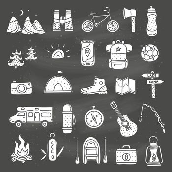 Set of doodle camp and outdoor icons.