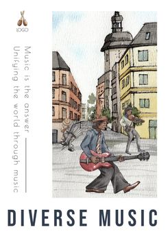 Poster template with diverse music on street concept,watercolor style
