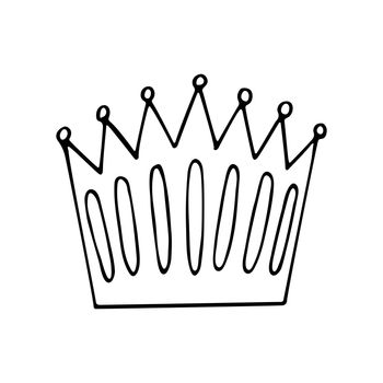 Crown doodle. A sketch of the crown of the king, queen. Royal title symbol. Hand drawn thin line art vector illustration. Monarch jewelry. Isolated simple element.