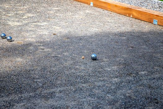 Petanque balls in the playing field, Ball of petanque is iron for a throw at relaxing time