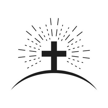 Christian cross icon. Black religion symbol. Vector illustration
