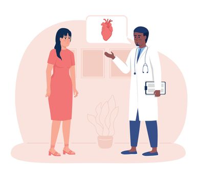 Cardiologist consulting woman in clinic 2D vector isolated illustration