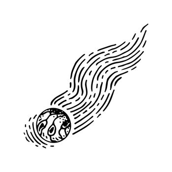 Falling meteorite line art. Comet tail. Heavenly body. shooting star. Cosmic matter of the galaxy. Atmospheric phenomenon. Astronomy. Hand drawn vector doodle illustration. Simple outline element.