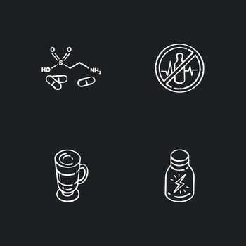 Energy drinks chalk white icons set on black background