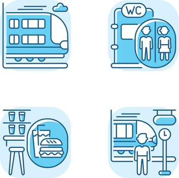 Railway services blue RGB color icons set