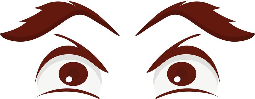 Cartoon woman eyes and eyebrows with lashes. Isolated vector