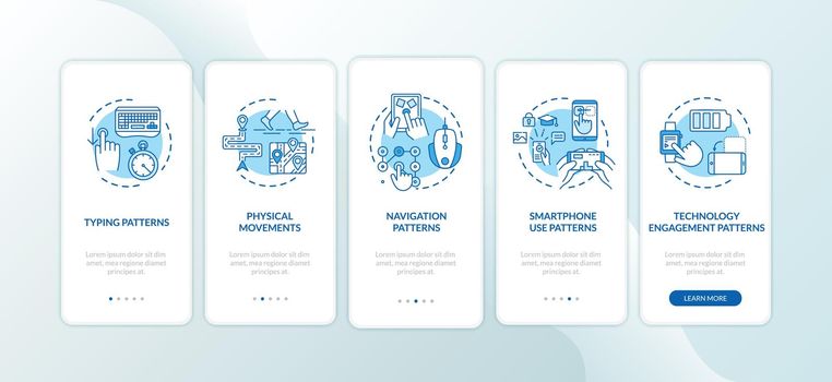 Behavior metrics elements onboarding mobile app page screen with concepts