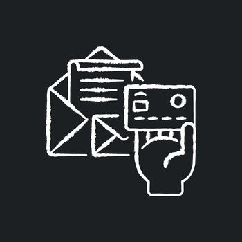 Postage payment chalk white icon on black background