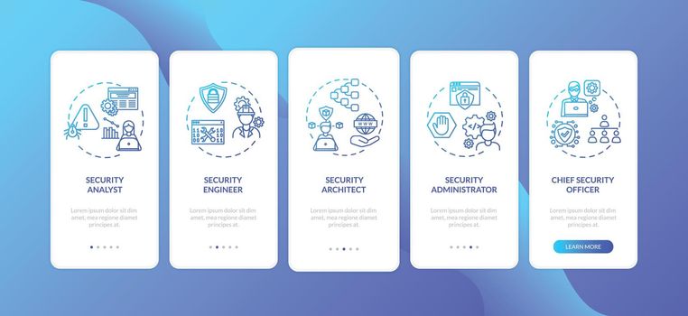 Cybersecurity jobs onboarding mobile app page screen with concepts