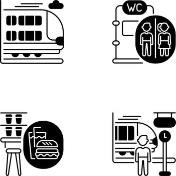 Railway services black linear icons set
