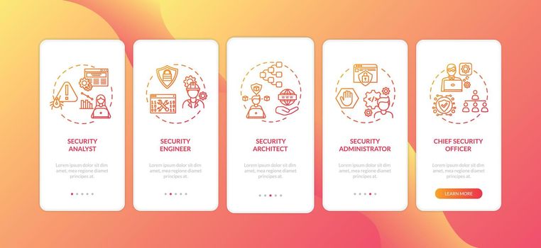 Cybersecurity jobs onboarding mobile app page screen with concepts