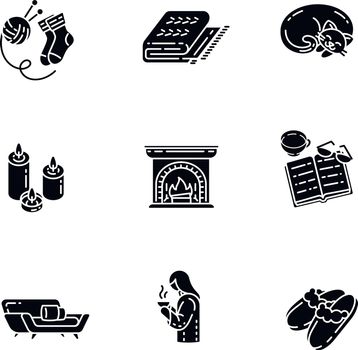 Hygge home black glyph icons set on white space