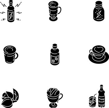 Energy drinks black glyph icons set on white space