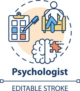 Psychologist concept icon. Medical speciality idea thin line illustration. Abnormal mental states study. Human behavior observation. Vector isolated outline RGB color drawing. Editable stroke