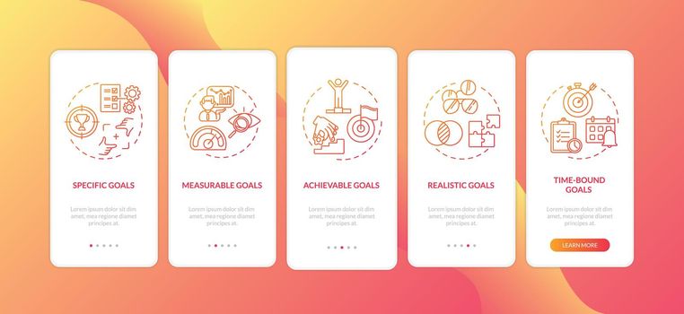 Smart goals definition onboarding mobile app page screen with concepts
