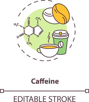 Caffeine concept icon. High caffeine energy drinks idea thin line illustration. Coffee cup. Natural stimulant. Coffee beans. Vector isolated outline RGB color drawing. Editable stroke