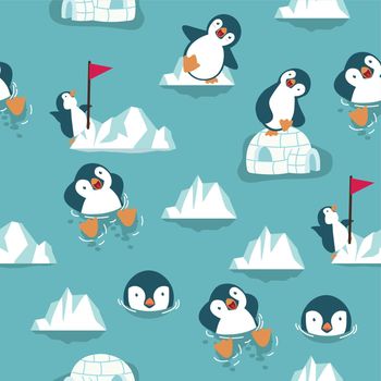 Cute Penguin cartoon  seamless pattern background