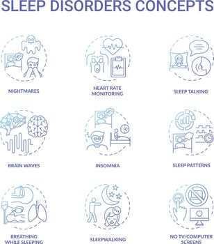 Sleep disorder blue gradient concept icons set