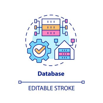 Database concept icon. Electronic data storage abstract idea thin line illustration. Structured info. Computer science. Isolated outline drawing. Editable stroke. Arial, Myriad Pro-Bold fonts used