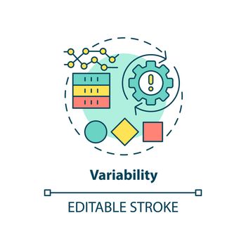Variability concept icon. Big data characteristic abstract idea thin line illustration. Analyzing data volatility. Isolated outline drawing. Editable stroke. Arial, Myriad Pro-Bold fonts used