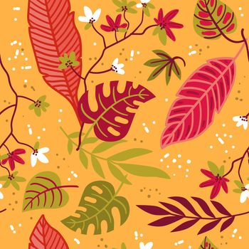 Vector tropical leaves seamless pattern. Beautiful vector colorful illustration.