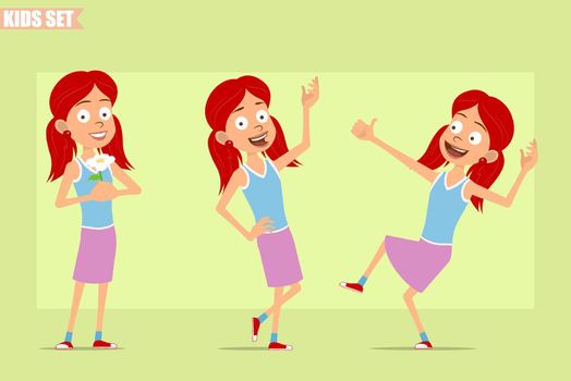 Cartoon flat redhead girl character vector set