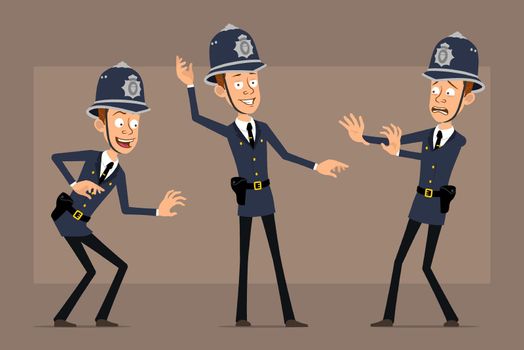 Cartoon flat funny british policeman character set