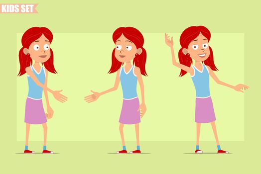 Cartoon flat redhead girl character vector set