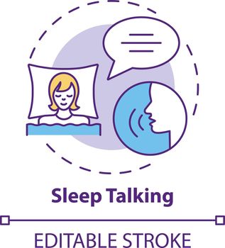 Sleeptalking concept icon. Talk while asleep. Parasomnia symptom. Psychological problem. Sleep disorder idea thin line illustration. Vector isolated outline RGB color drawing. Editable stroke