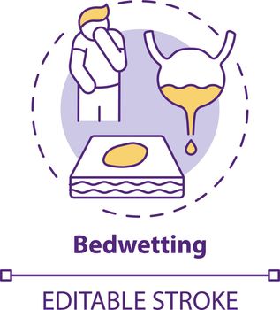 Bedwetting concept icon. Trouble with bladder control in adults. Healthcare problem. Sleep disorder idea thin line illustration. Vector isolated outline RGB color drawing. Editable stroke