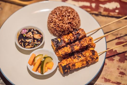 Different kinds of satay dinner Indonesian food