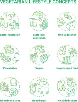 Vegetarian lifestyle concept icons set