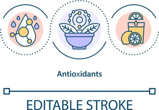 Antioxidants concept icon. Natural defense system idea thin line illustration. Excretion of toxins. Substances Vector isolated outline RGB color drawing. Editable stroke
