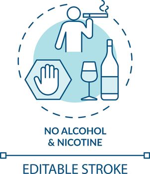 No alcohol and nicotine turquoise concept icon