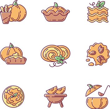 Pumpkin dishes RGB color icons set