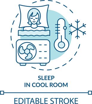 Sleep in cool room turquoise concept icon