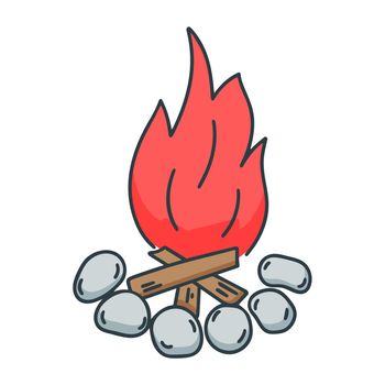 Bonfire doodle style isolated vector illustration