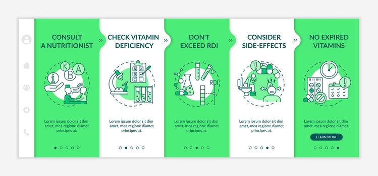 Recommended daily vitamins intake onboarding vector template