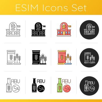 Beer brewing factory icons set
