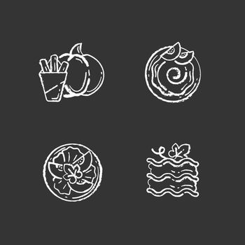 Gourd recipes chalk white icons set on black background