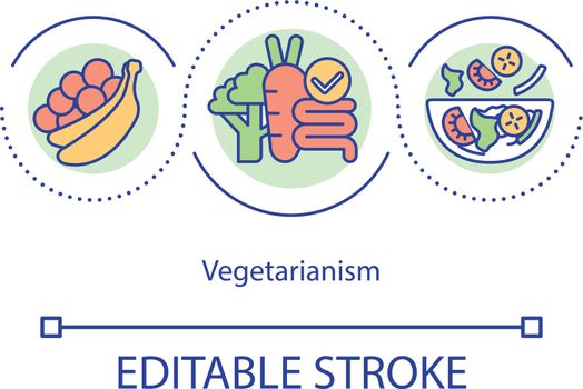 Vegetarianism concept icon. Healthy eating tips. Organic ingredients ideas. Vegetarian lifestyle idea thin line illustration. Vector isolated outline RGB color drawing. Editable stroke
