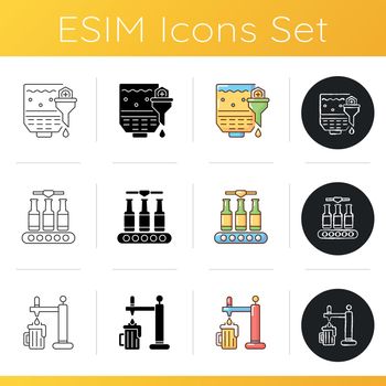 Beer production icons set